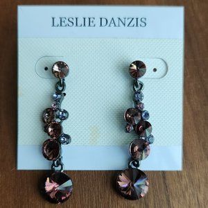 Leslie Danzis Nordstrom Crystals Cascade Dangle Earrings Purple Taupe Crystals